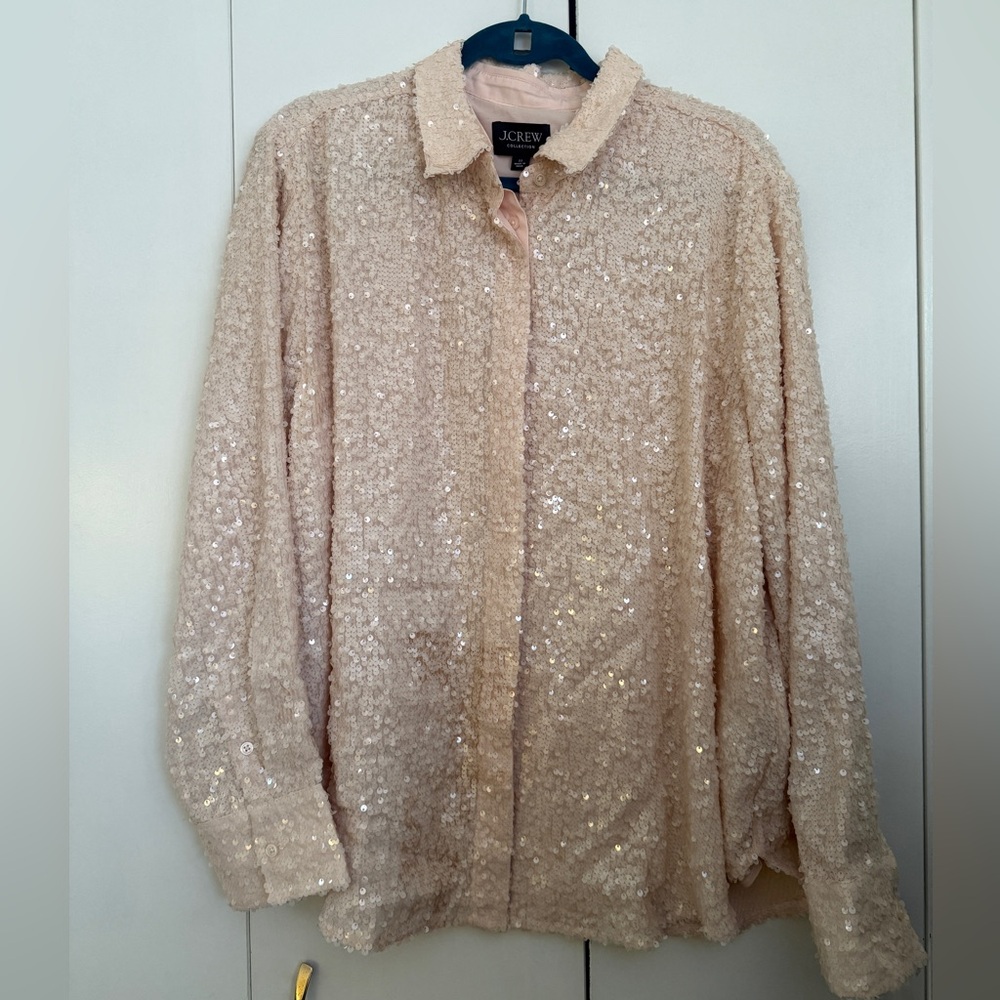 J.Crew Collection Sequin Button Down In Cream - image 1